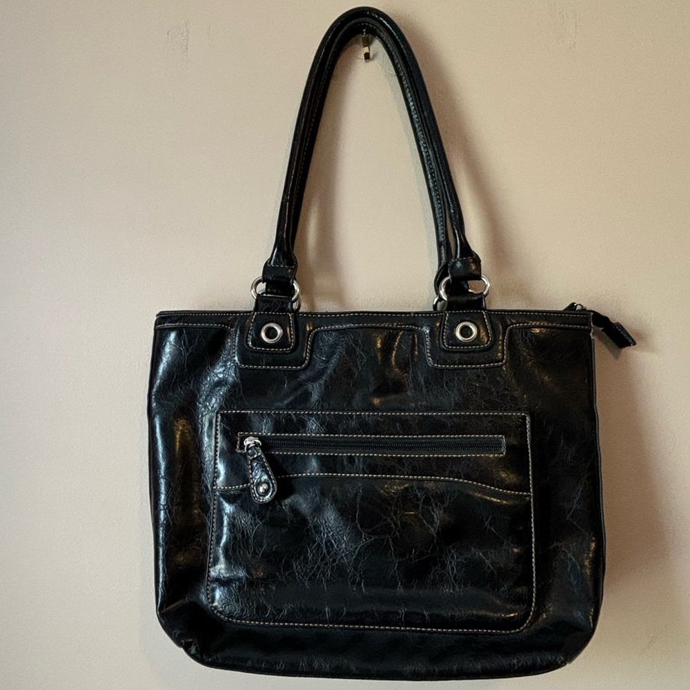 Minelli Italy Black Crackle Leather Bag